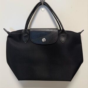Longchamp Le Pliage Small Leather Nylon Black Cosmetic Bag